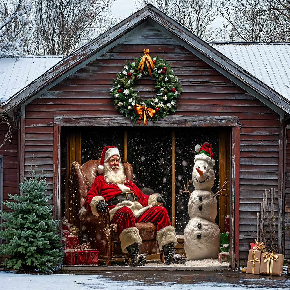Lorva Christmas Garage Door Banner Decoration Santa & Snowman Holiday At Night