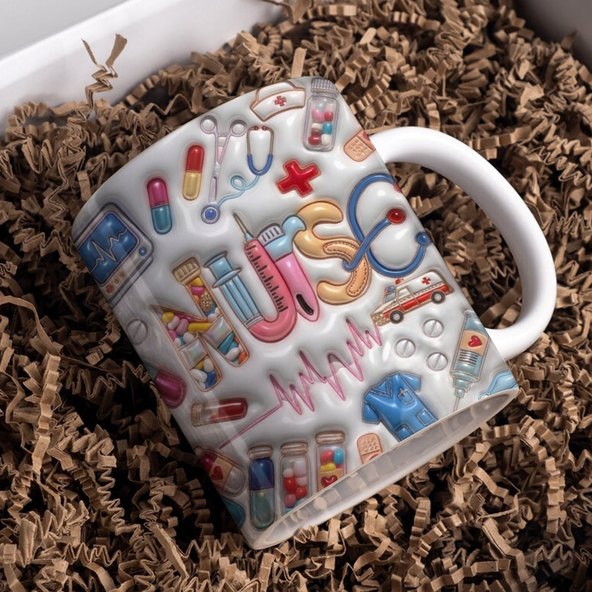 Lorva Puff Nurse Flat Printed Mug She Works Willingly With Her Hands