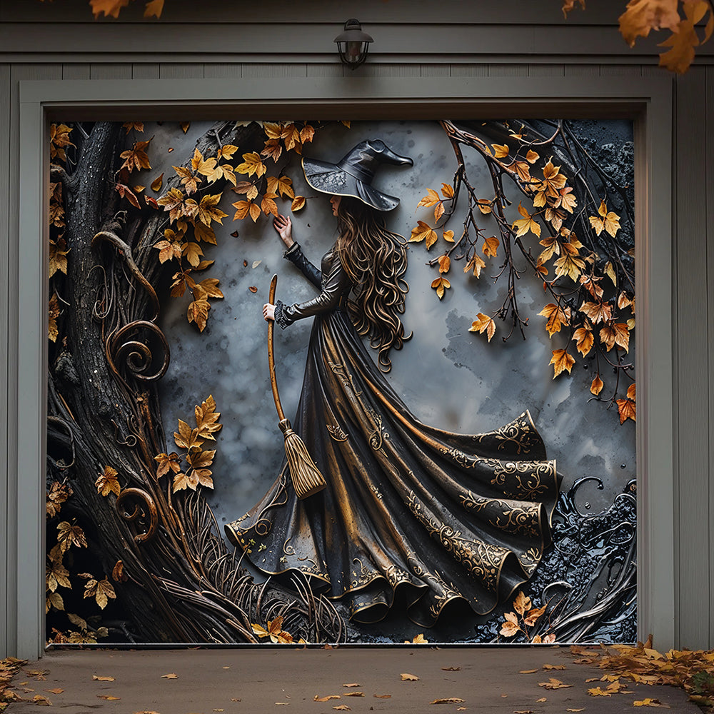Lorva Witch Garage Door Banner Decoration Charming Autumn Witch