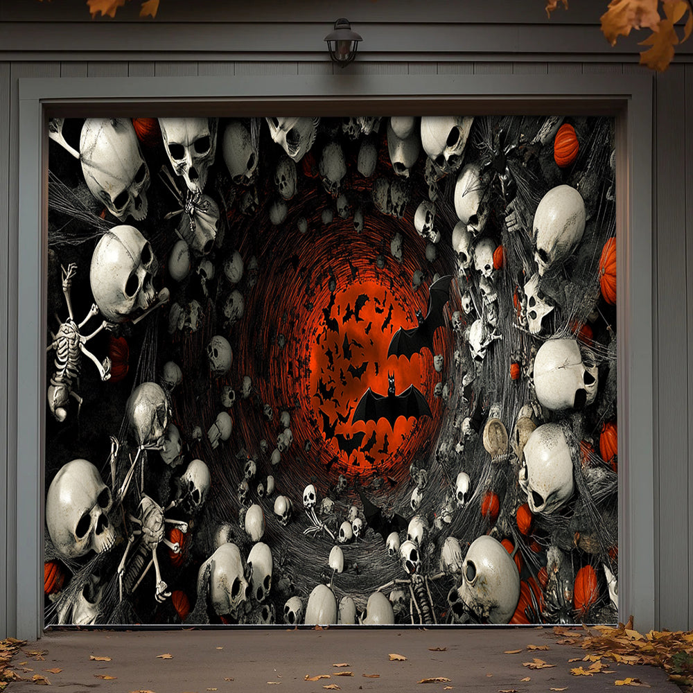 Lorva Halloween Garage Door Banner Decoration Haunted Skull Vortex