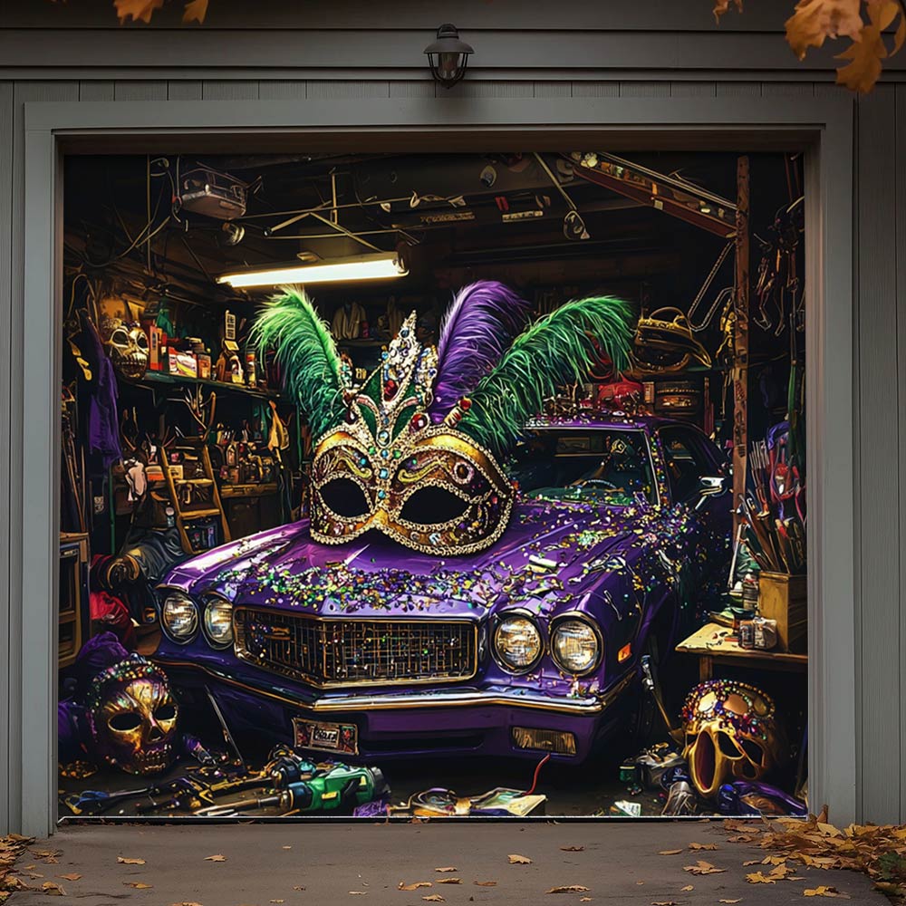 Lorva Garage Door Banner Decoration Mardi Gras Garage