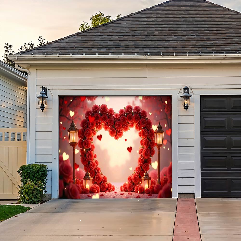Lorva Garage Door Banner Decoration Heart Of Roses