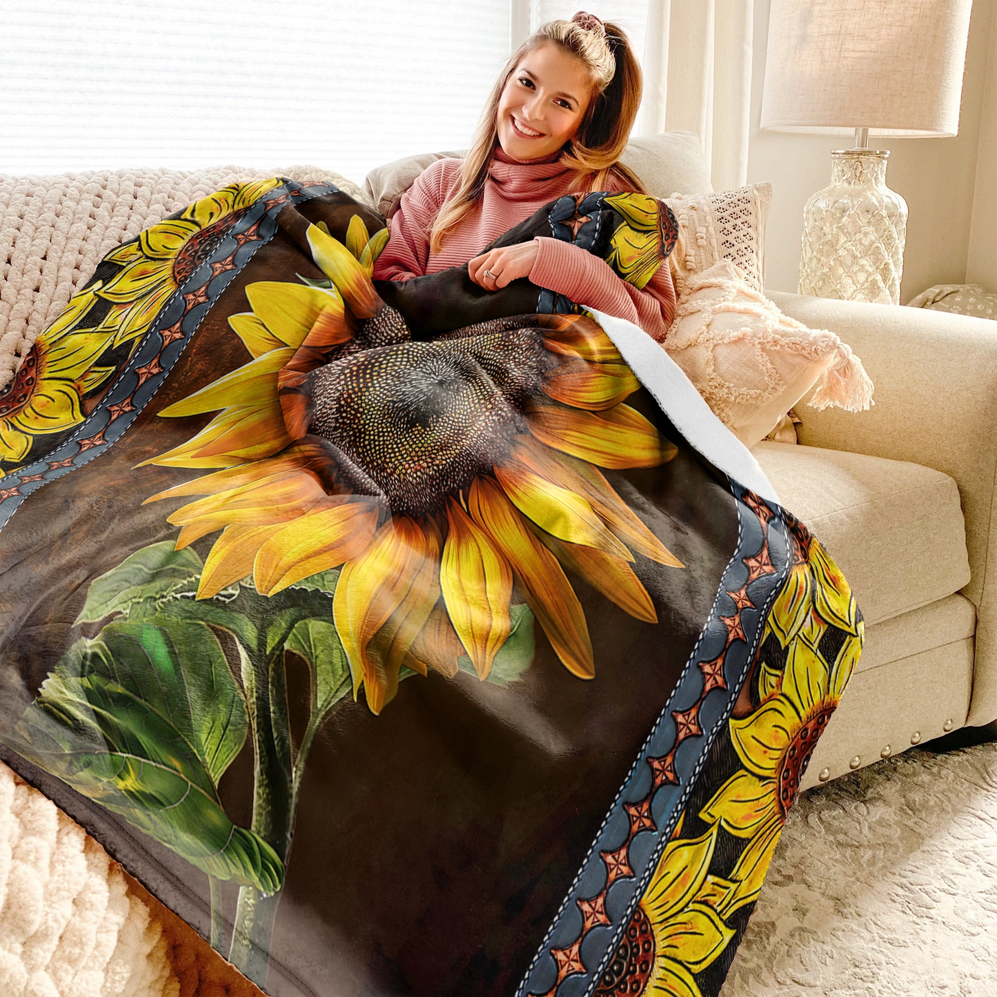 Lorva Sunflower Fleece Blanket Faith Hope