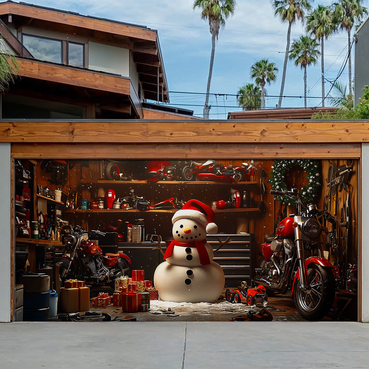 Lorva Christmas Garage Door Banner Decoration Snowman's Workshop