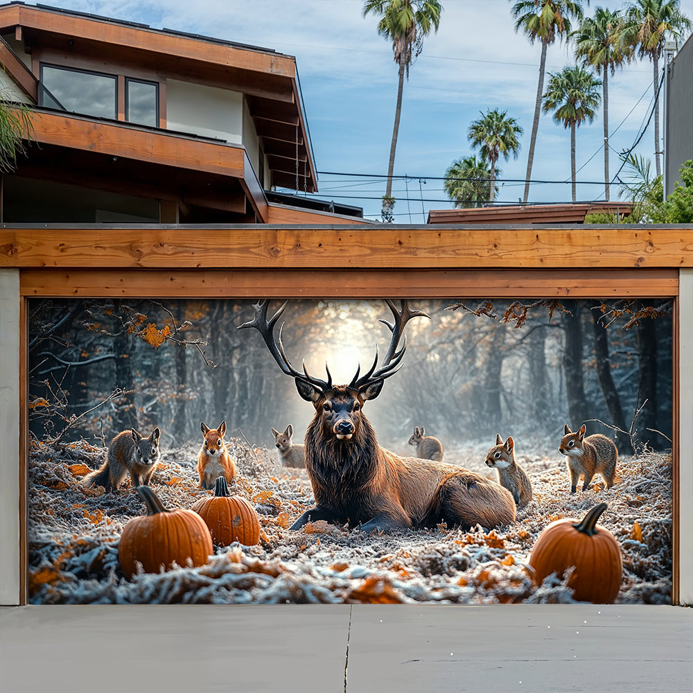 Lorva Garage Door Banner Decoration Rustic Autumn Wildlife