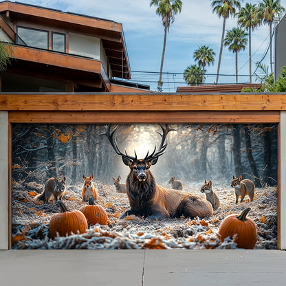 Lorva Garage Door Banner Decoration Rustic Autumn Wildlife