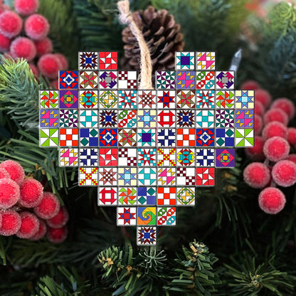 Lorva Quilting 2D Acrylic Ornament Heart Colorful Quilting Blocks