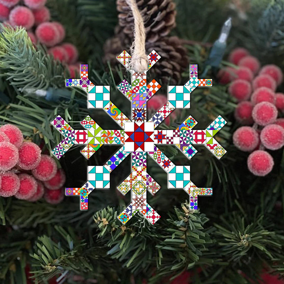 Lorva Quilting 2D Acrylic Ornament Colorful Quilting Blocks Snowflake