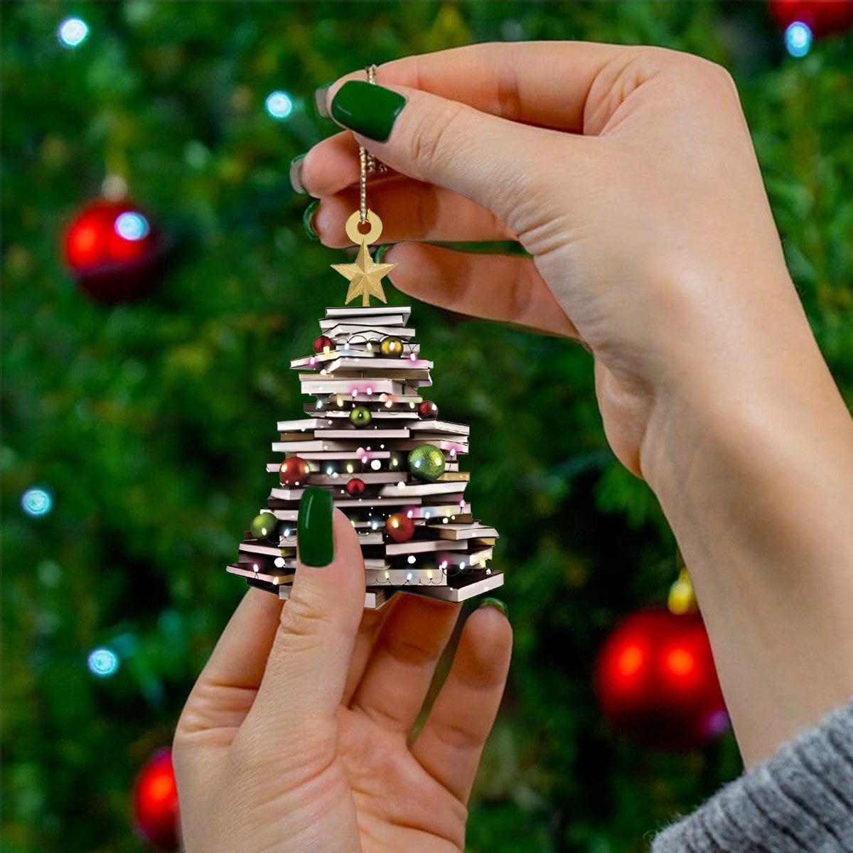 Lorva Reading Acrylic Ornament Book Christmas Tree