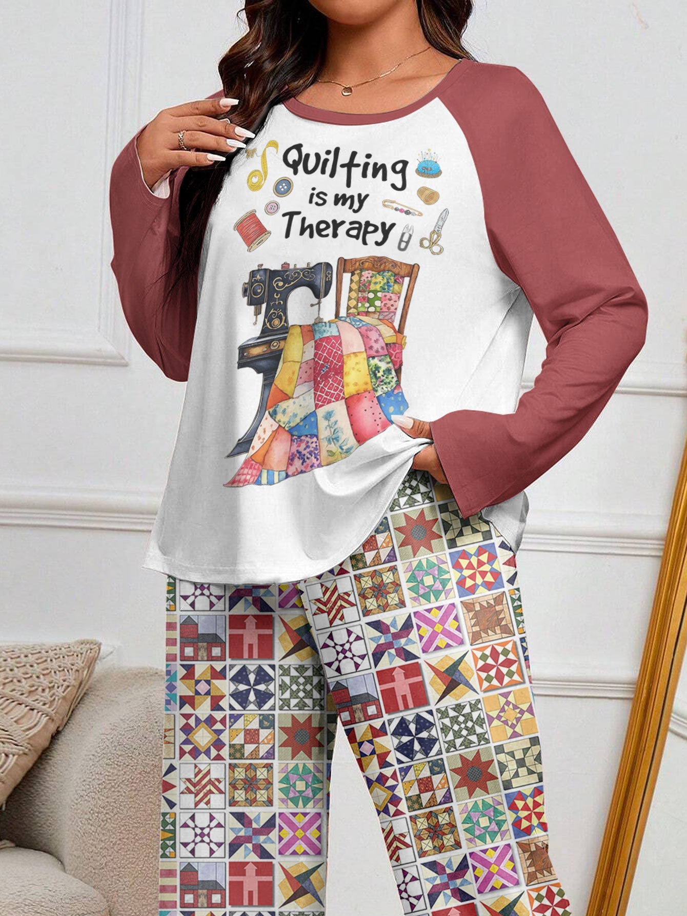 Lorva Raglan Lounge Pajamas Quilting Is My Therapy