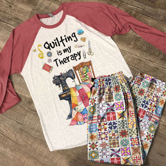Lorva Raglan Lounge Pajamas Quilting Is My Therapy
