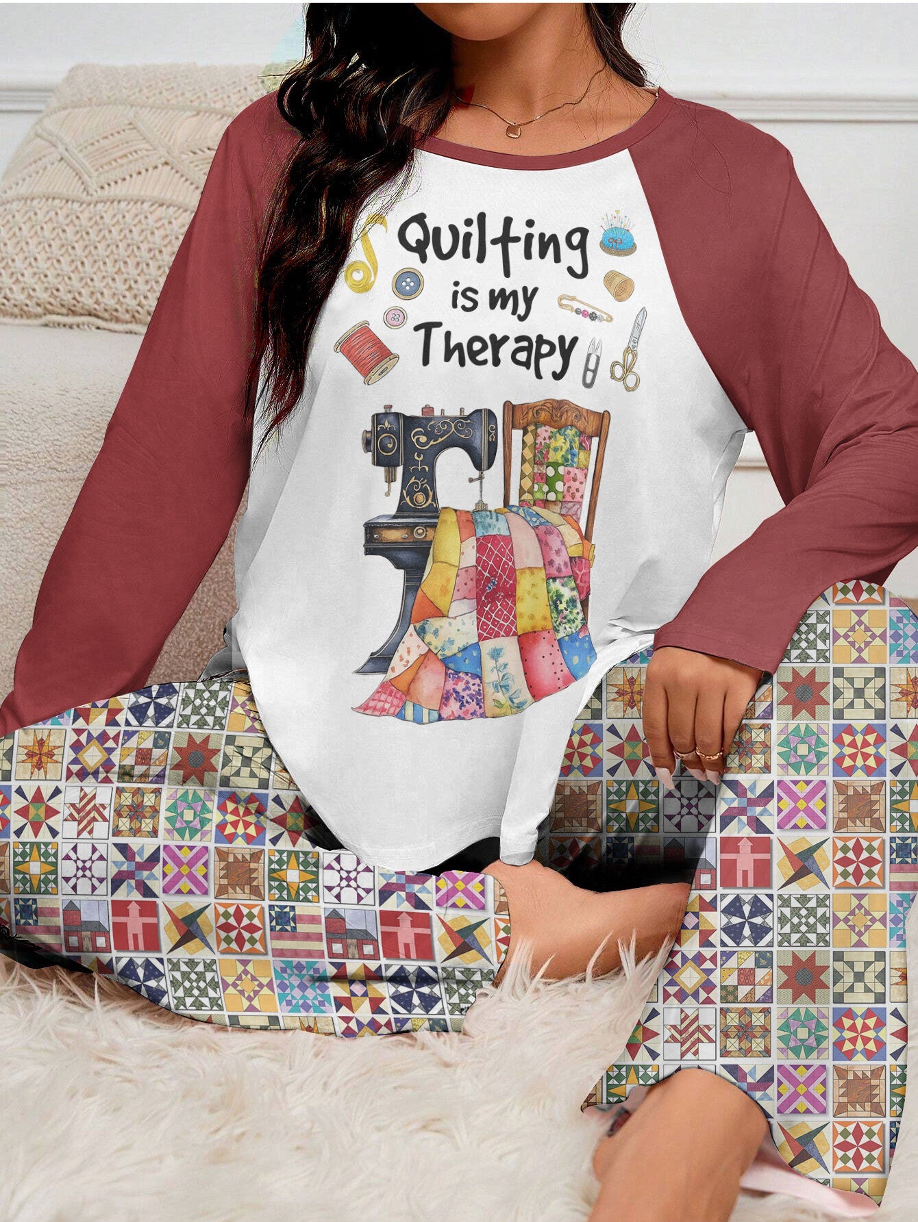 Lorva Raglan Lounge Pajamas Quilting Is My Therapy
