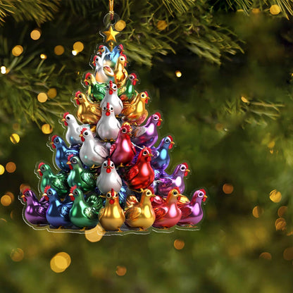 Lorva Chicken 2D Acrylic Ornament Colorful Christmas Tree