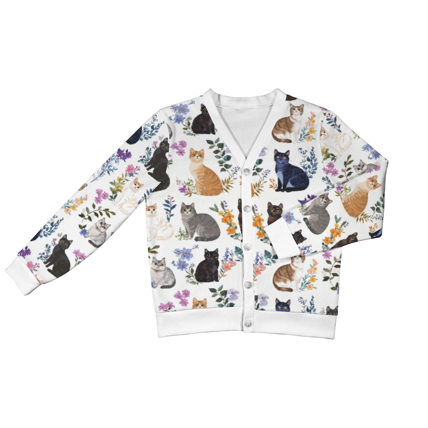 Lorva Cat New Women's Cardigan Charming Floral Cats