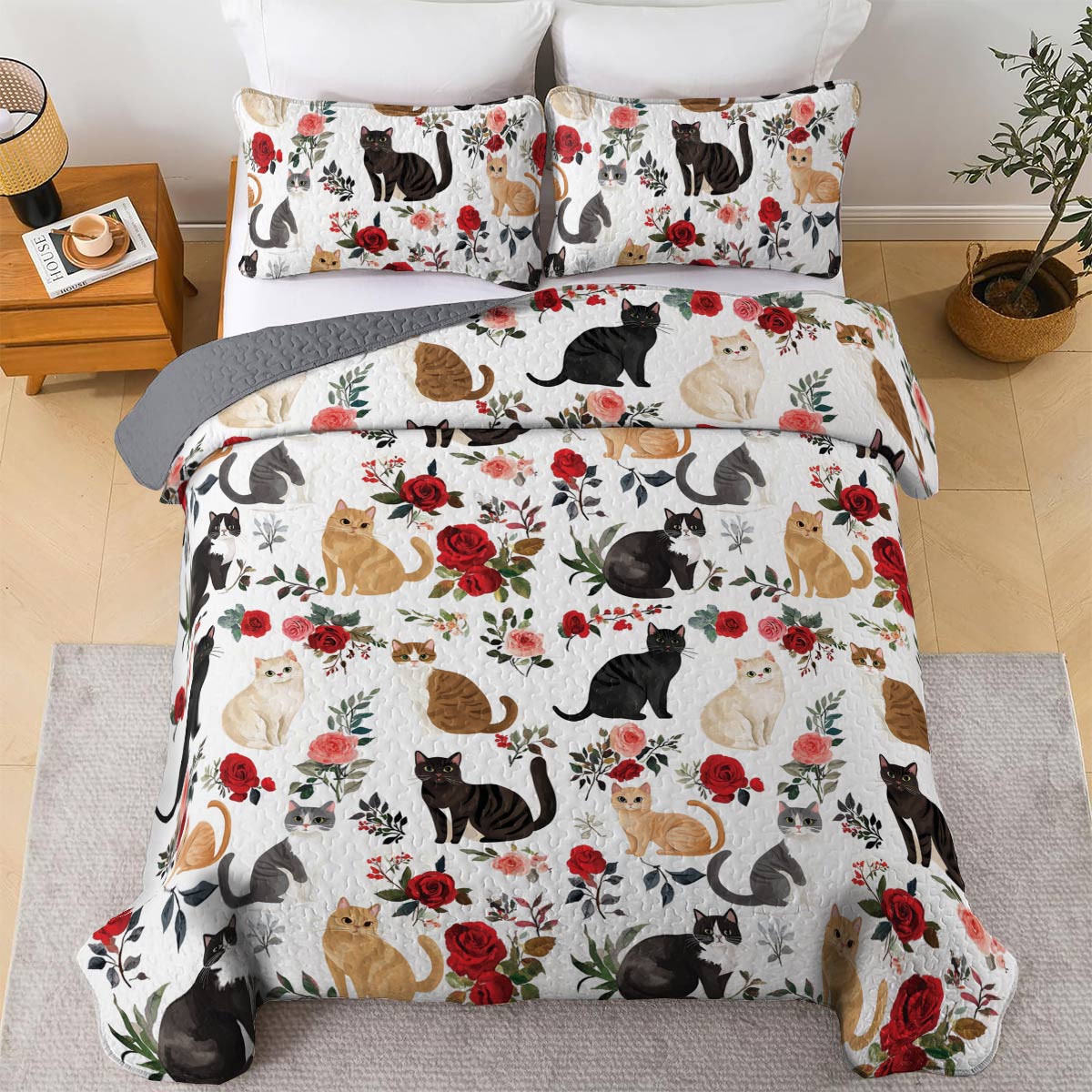 Lorva All Season Quilt 3-Piece Set Rose Catmom Lovely