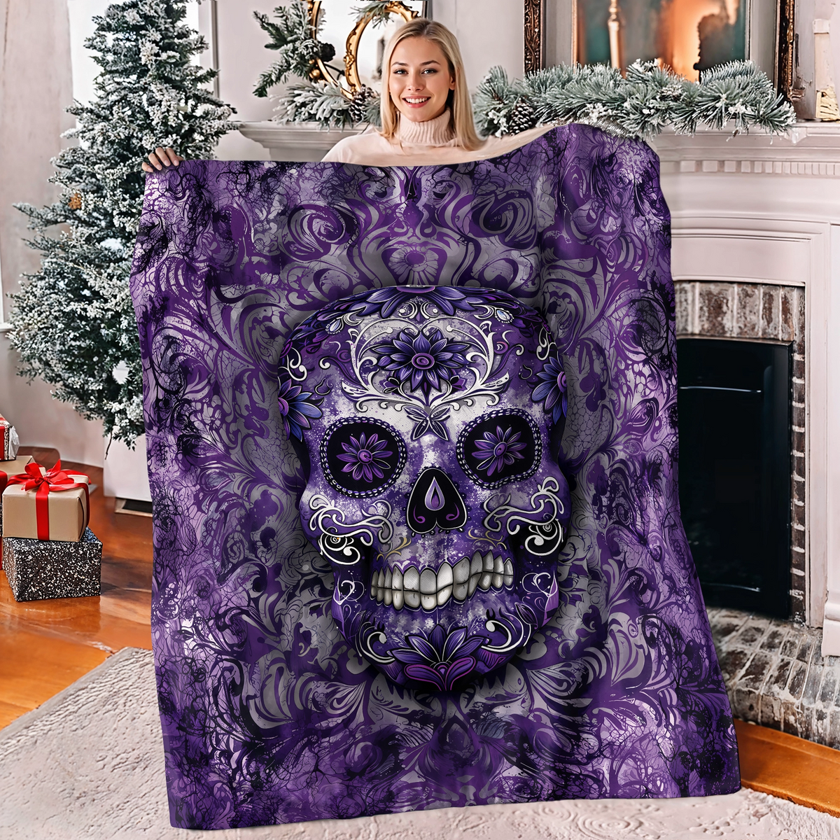 Lorva Fleece Blanket Gorgeous Mandala Skull