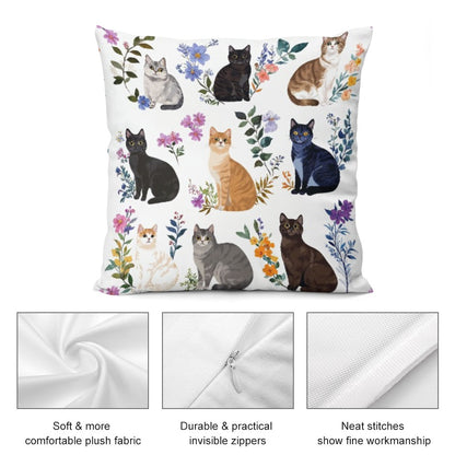 Lorva Cat Plush Pillow Case Charming Floral Cats
