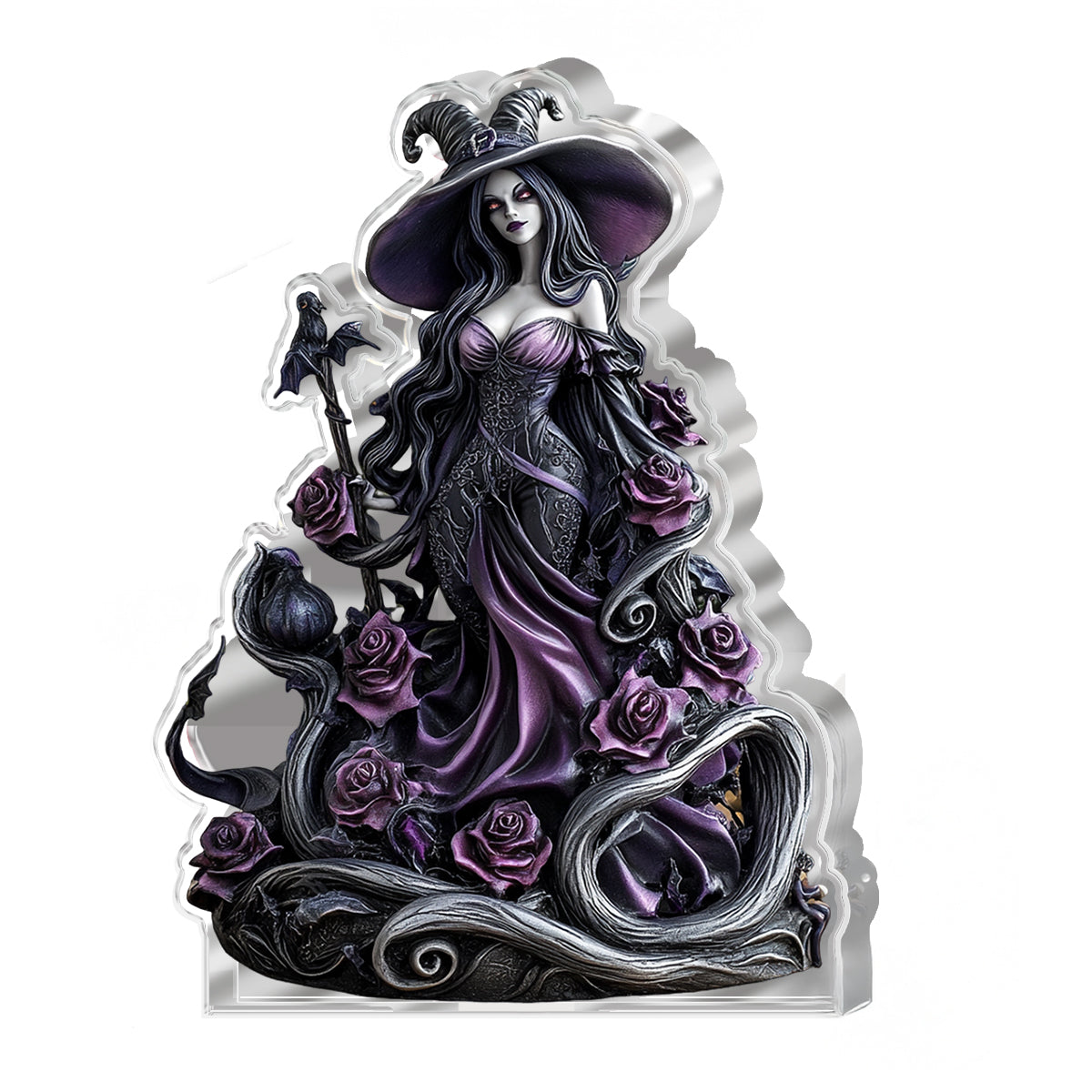 Witch Custom Shaped 2D Print Acrylic Plaque Gorgeous Roses Witch