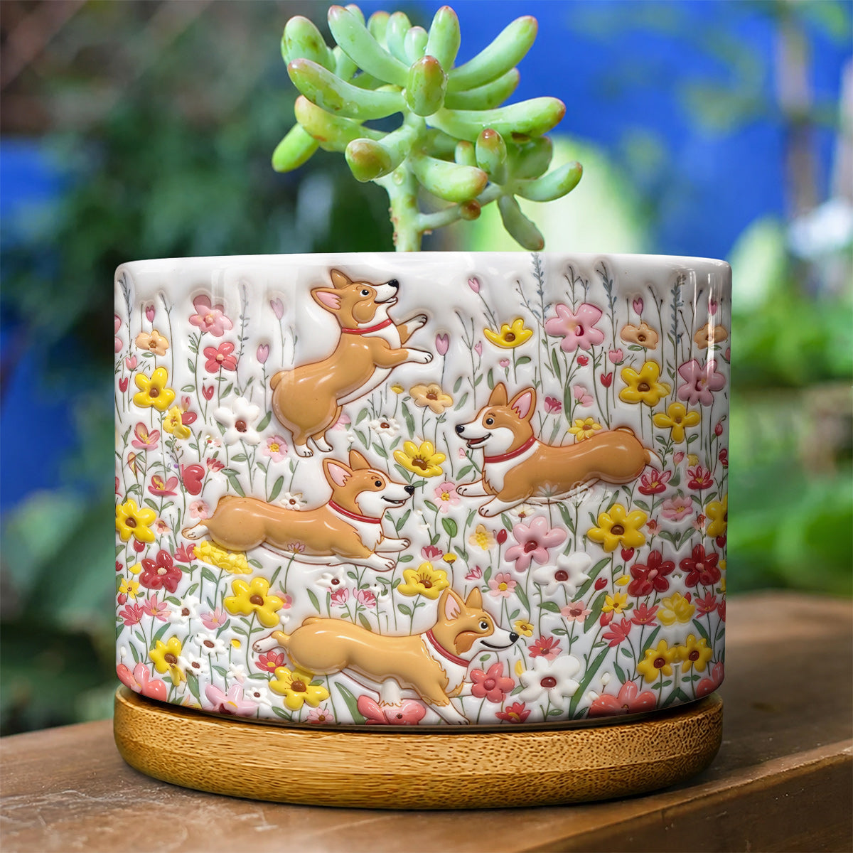 Lorva Corgi Flat Print Ceramic Plant Pot Happy Flower Garden