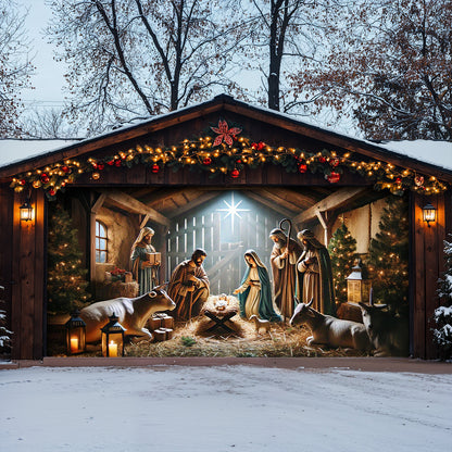 Lorva Christmas Garage Door Banner Decoration Manger Scene
