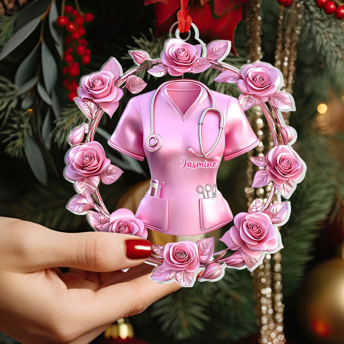 Lorva Nurse Personalized 2D Acrylic Ornament Pink Healing