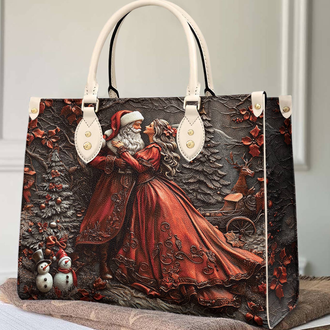 Christmas Lorva Leather Bag Santa Claus and Mrs Claus Love