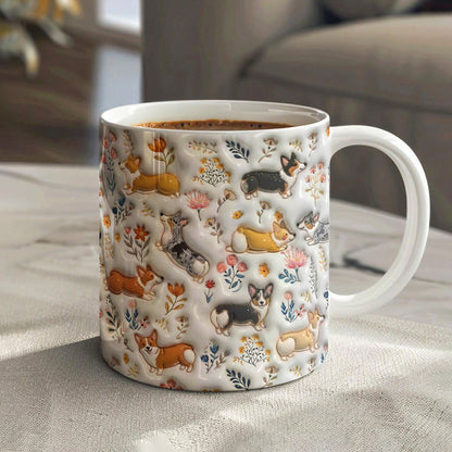 Lorva Corgi Flat Print Mug Happy Field Flowers