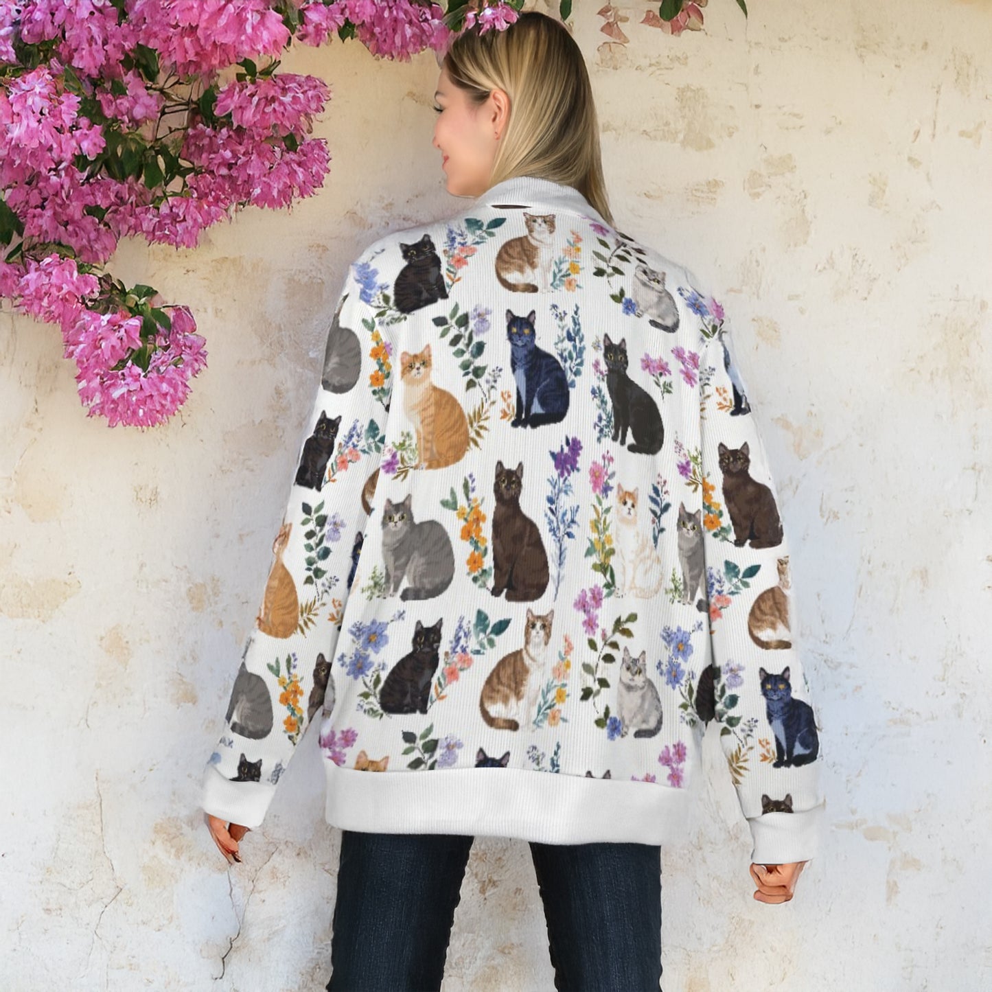Lorva Cat New Women's Cardigan Charming Floral Cats
