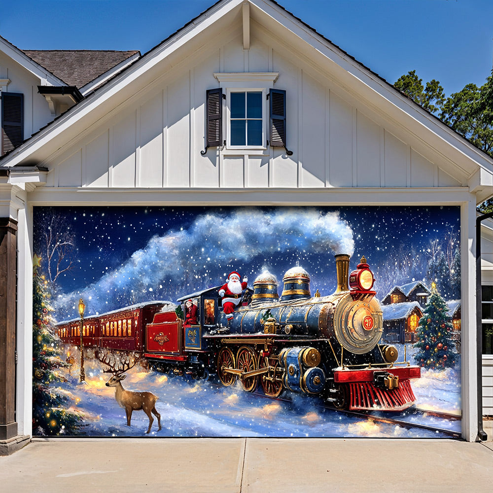 Lorva Christmas Garage Door Banner Decoration Santa’s Magical Christmas Train