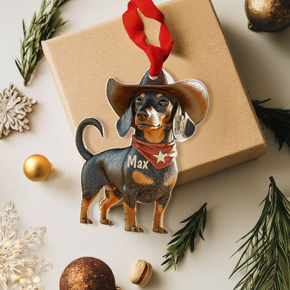 Lorva Dachshund Personalized 2D Acrylic Ornament Cowboy