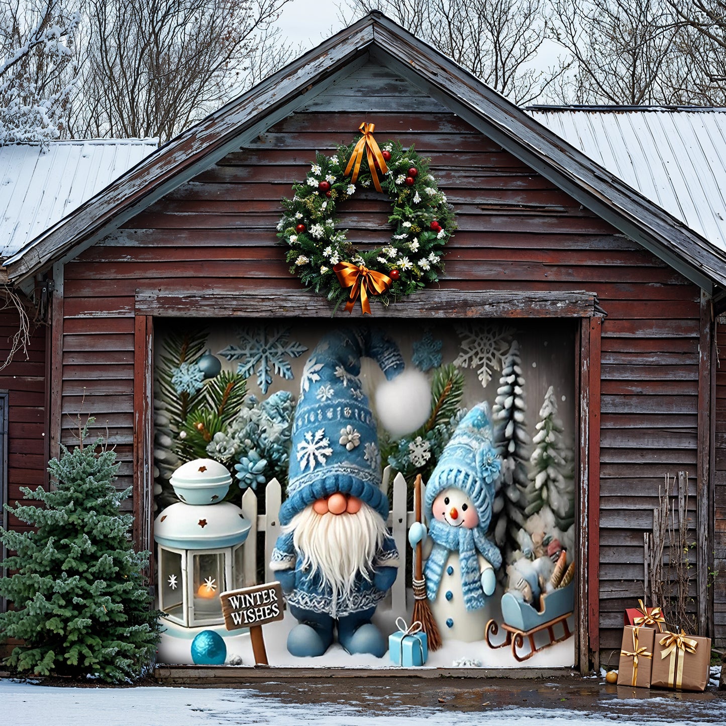 Lorva Christmas Garage Door Banner Decoration Winter Wishes