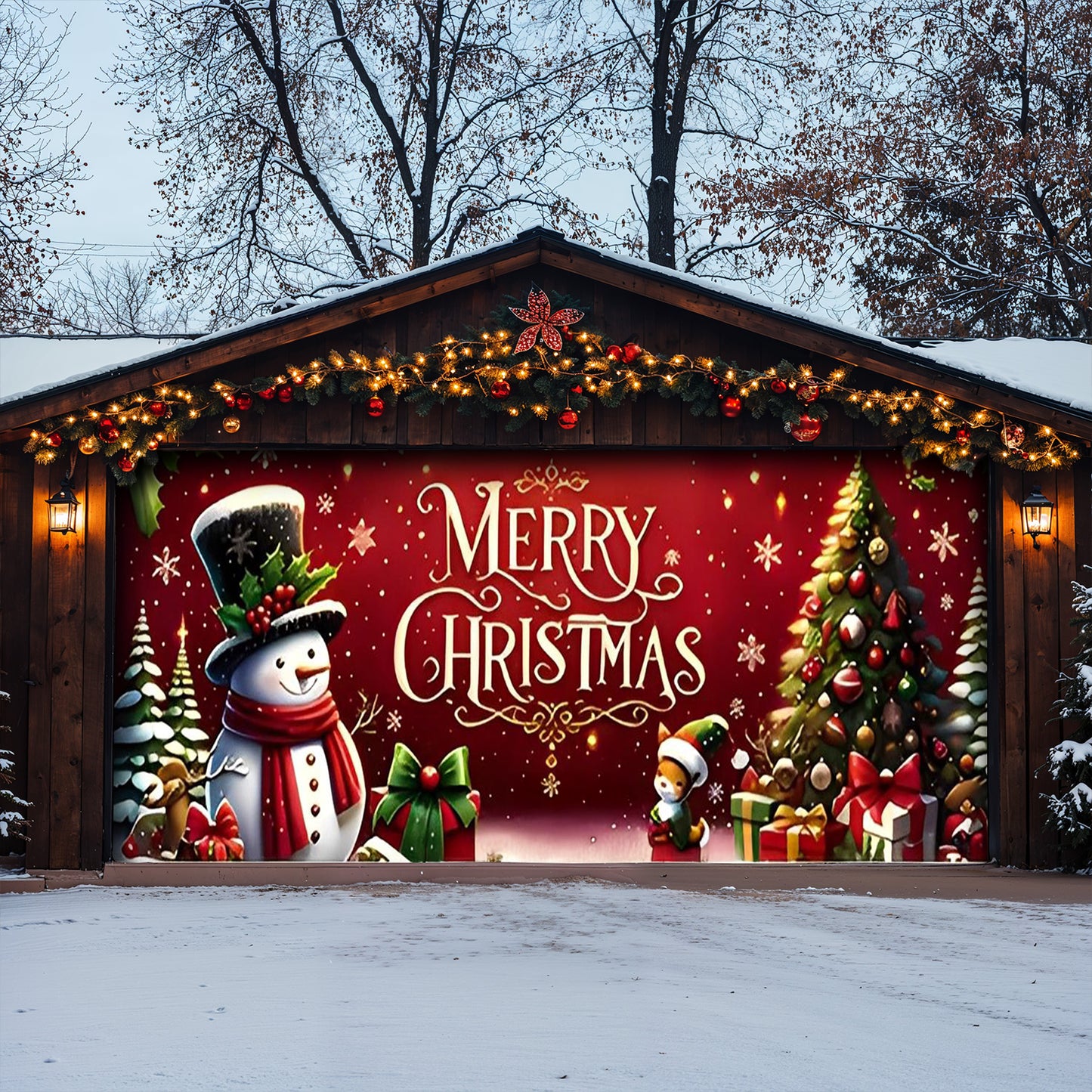 Lorva Christmas Garage Door Banner Decoration Merry Christmas Snowman