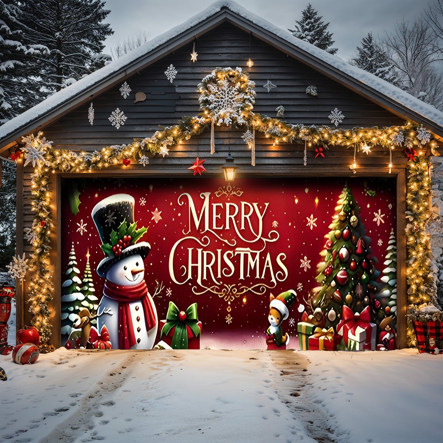 Lorva Christmas Garage Door Banner Decoration Merry Christmas Snowman