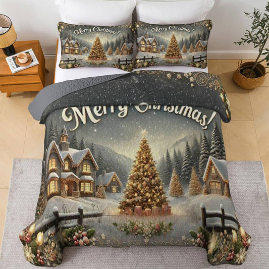 Lorva All Season Quilt 3-Piece Set Vintage Merry Christmas