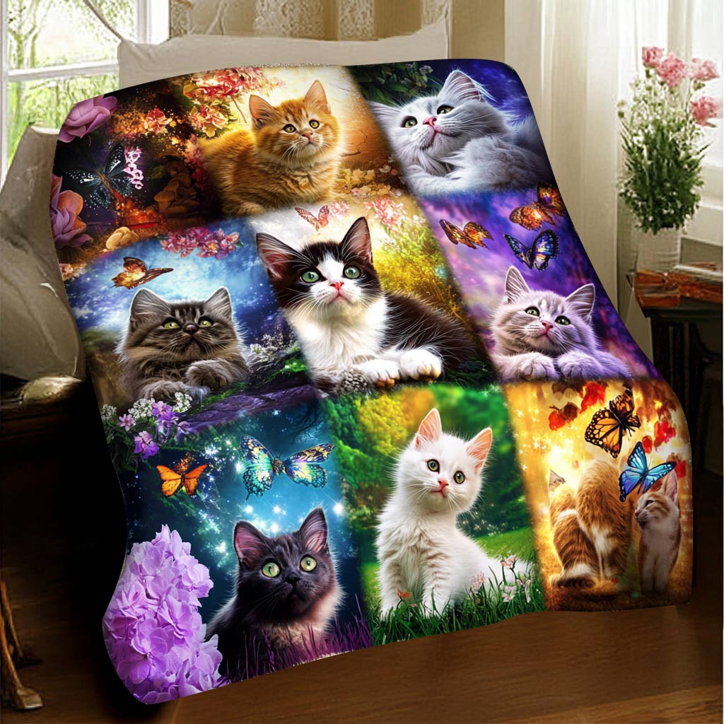 Lorva Fleece Blanket Whimsical Floral Cats