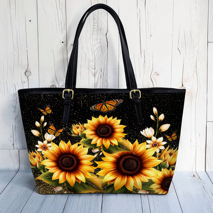 Lorva Leather Tote Bag Golden Sunflower with Monarch Charm