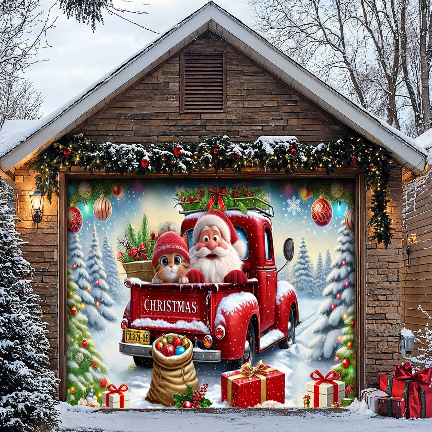 Lorva Christmas Garage Door Banner Decoration Happy Trip