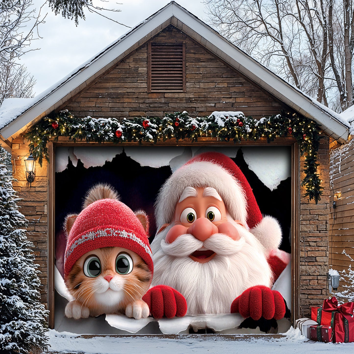 Lorva Christmas Garage Door Banner Decoration Cute Catmas