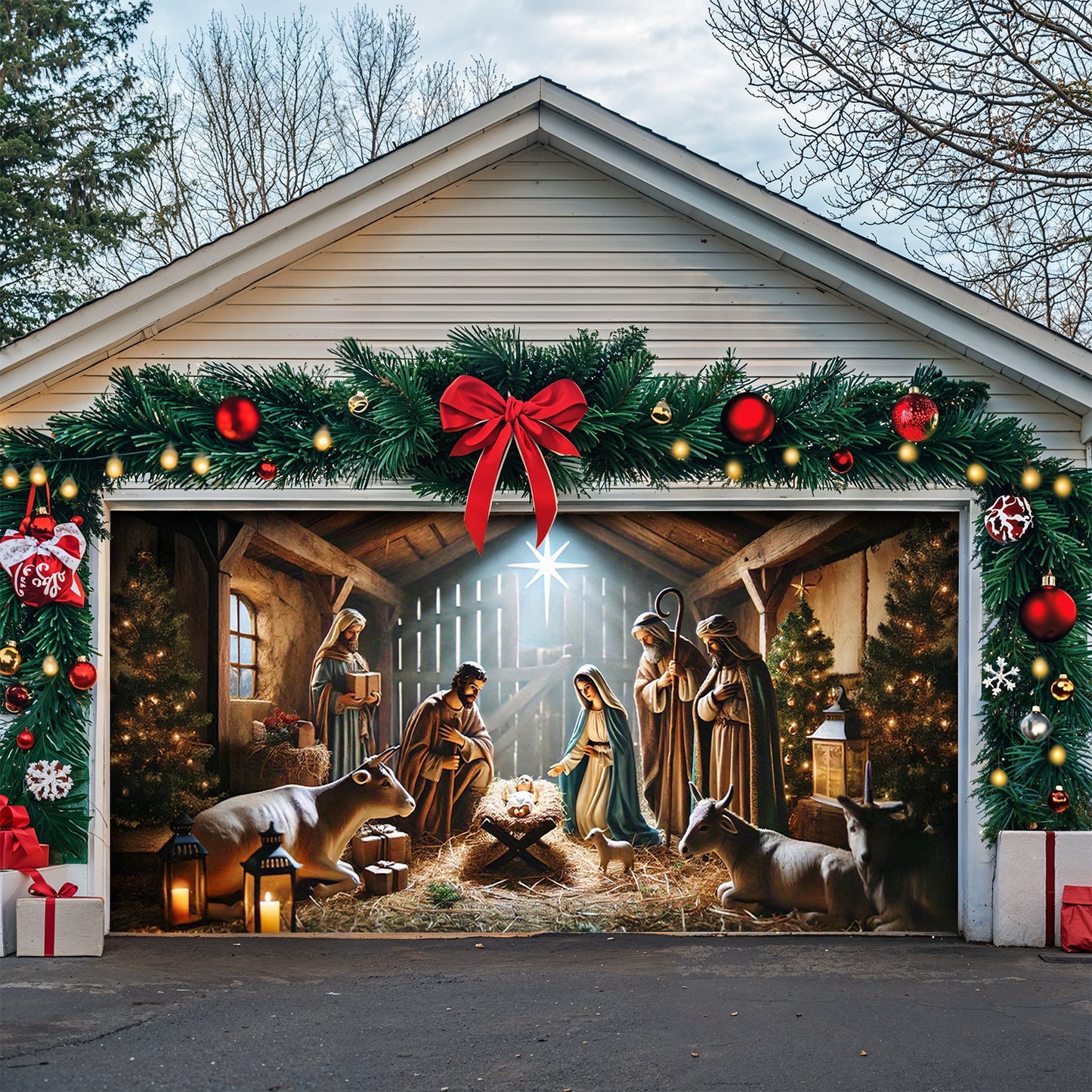 Lorva Christmas Garage Door Banner Decoration Manger Scene