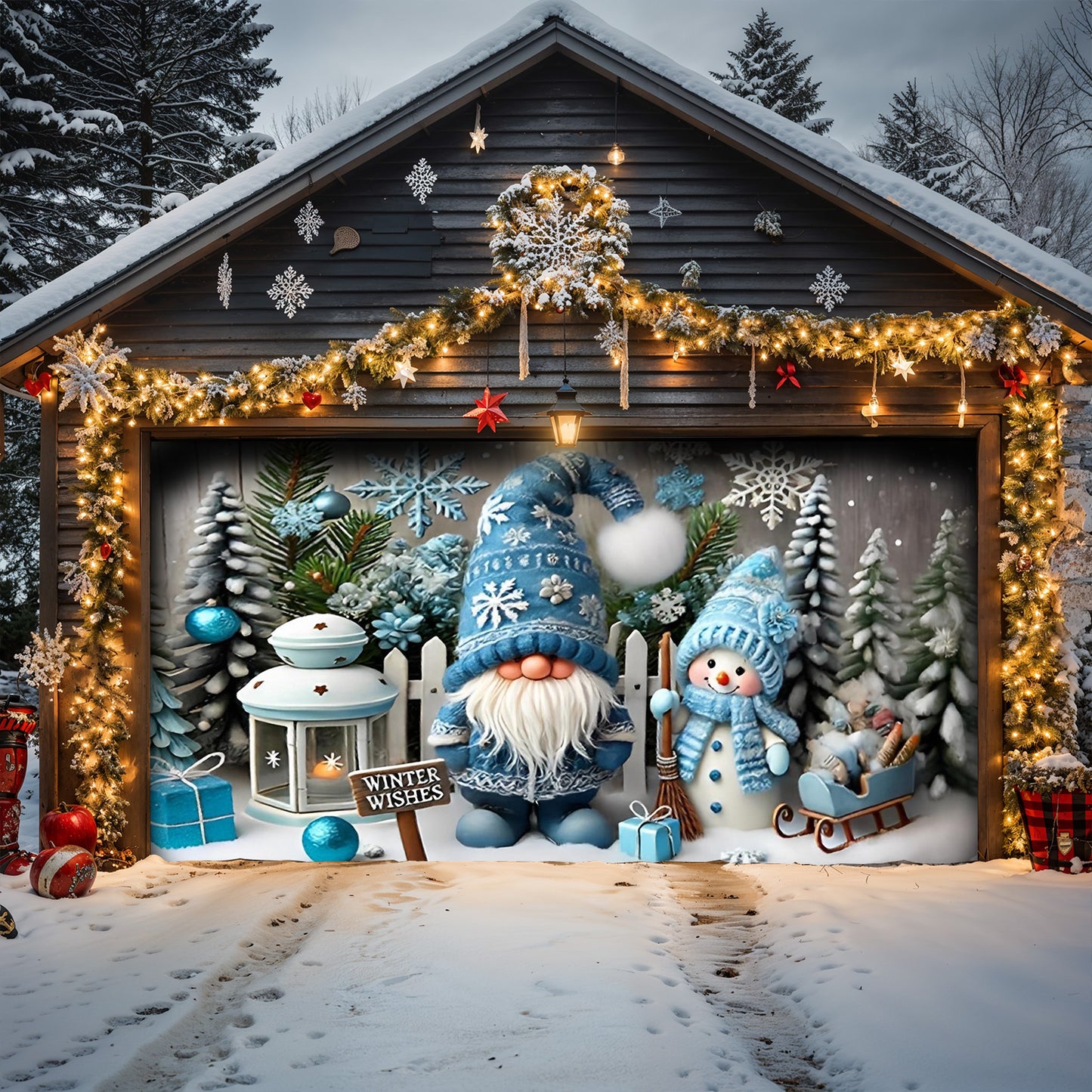 Lorva Christmas Garage Door Banner Decoration Winter Wishes