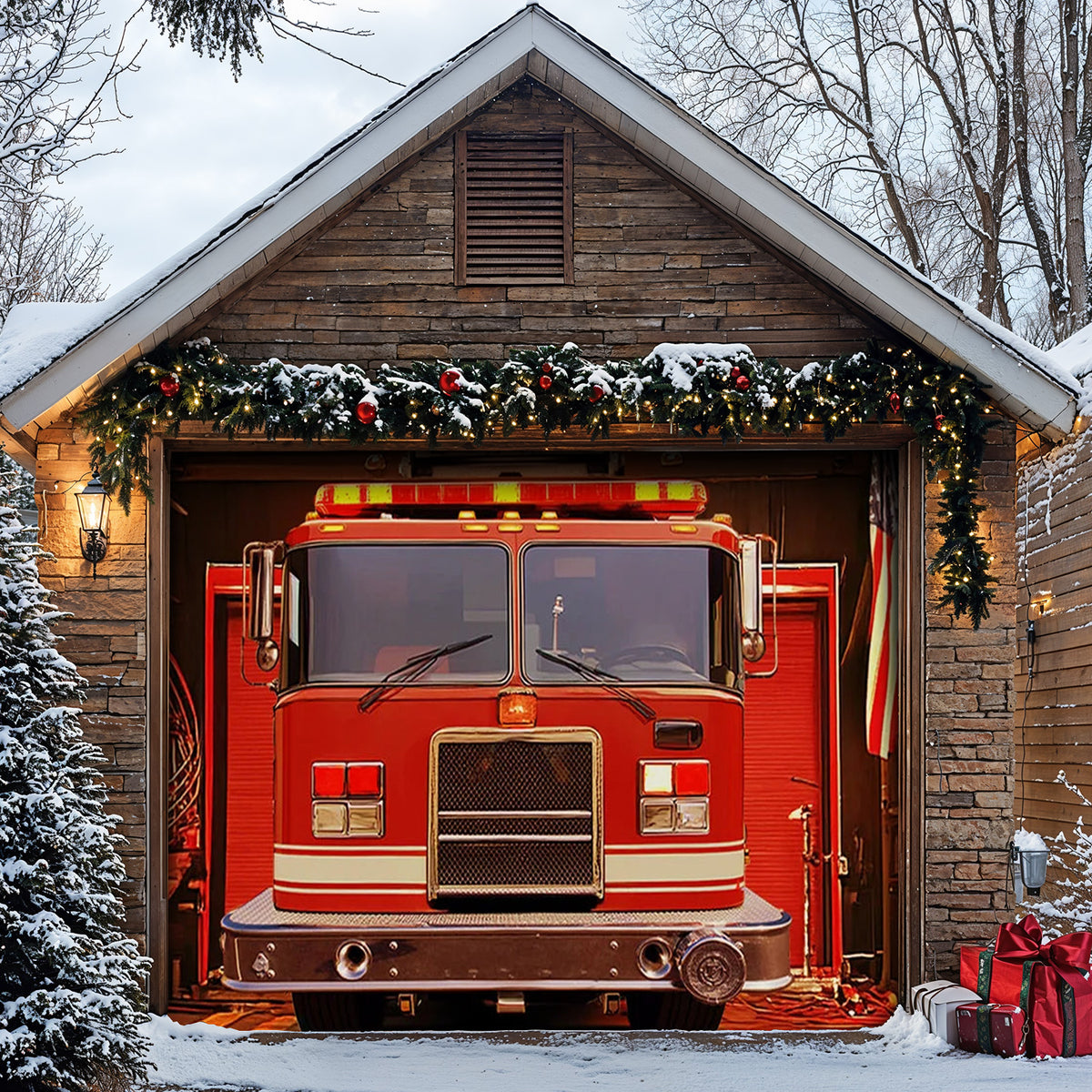 Lorva Garage Door Banner Decoration Firefighter Station Glory