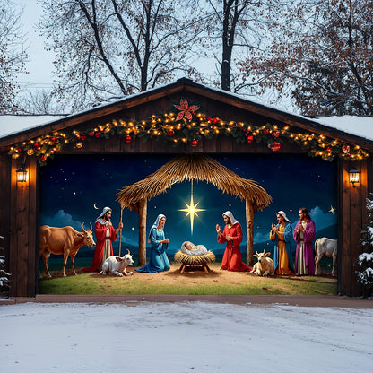 Lorva Nativity Scene Christmas Garage Door Banner Decoration