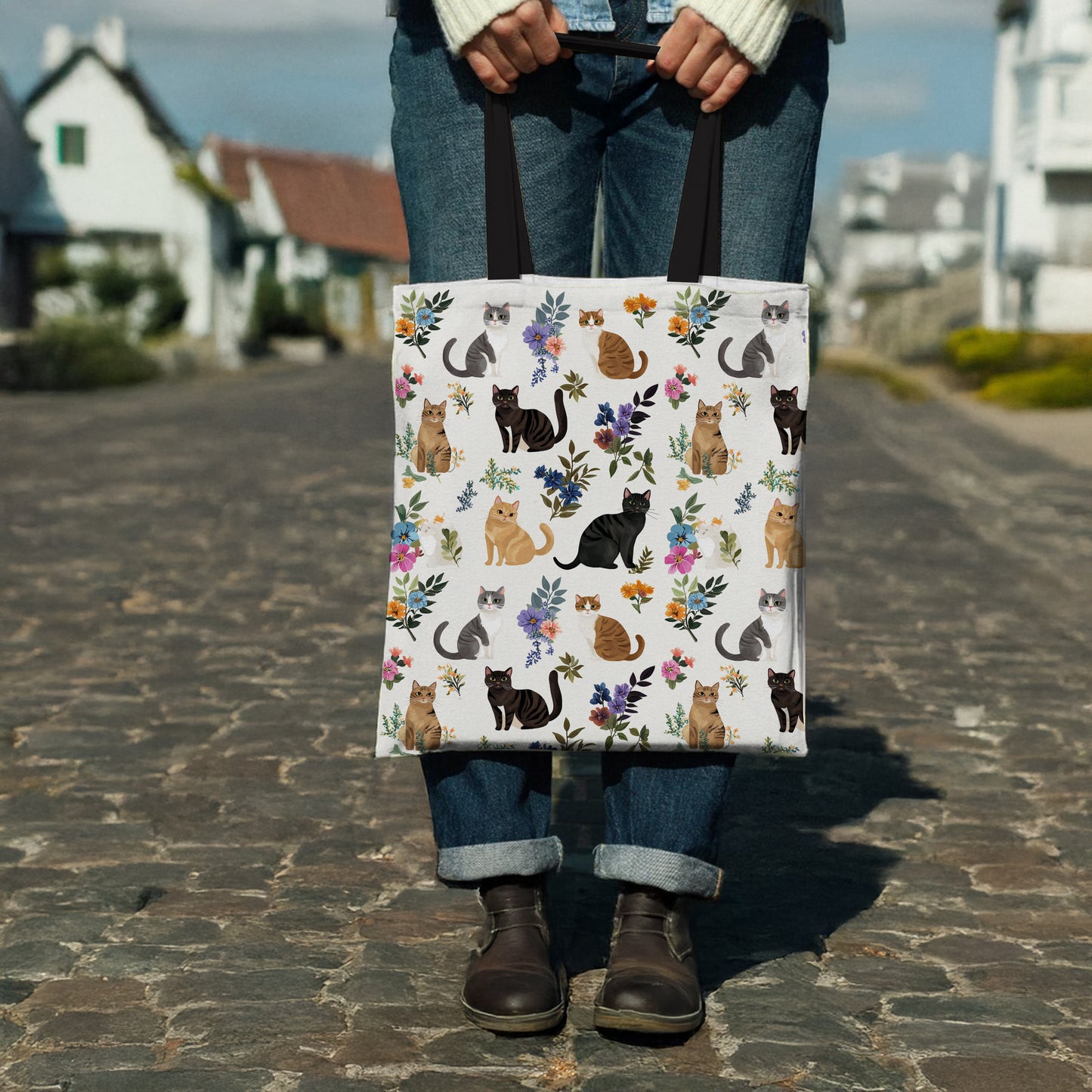 Lorva Tote Bag Cute Floral Cats
