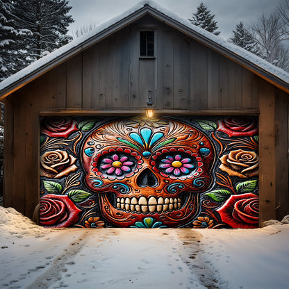 Lorva Garage Door Banner Gorgeous Rose Skull