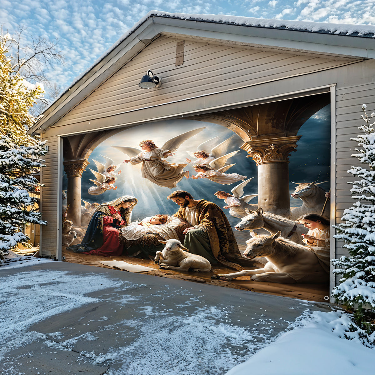 Lorva Christmas Garage Door Banner Decoration Grace The Nativity Scene