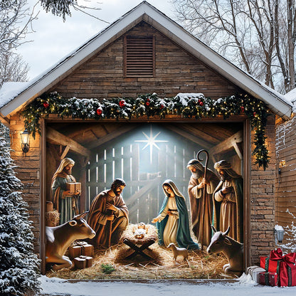 Lorva Christmas Garage Door Banner Decoration Manger Scene