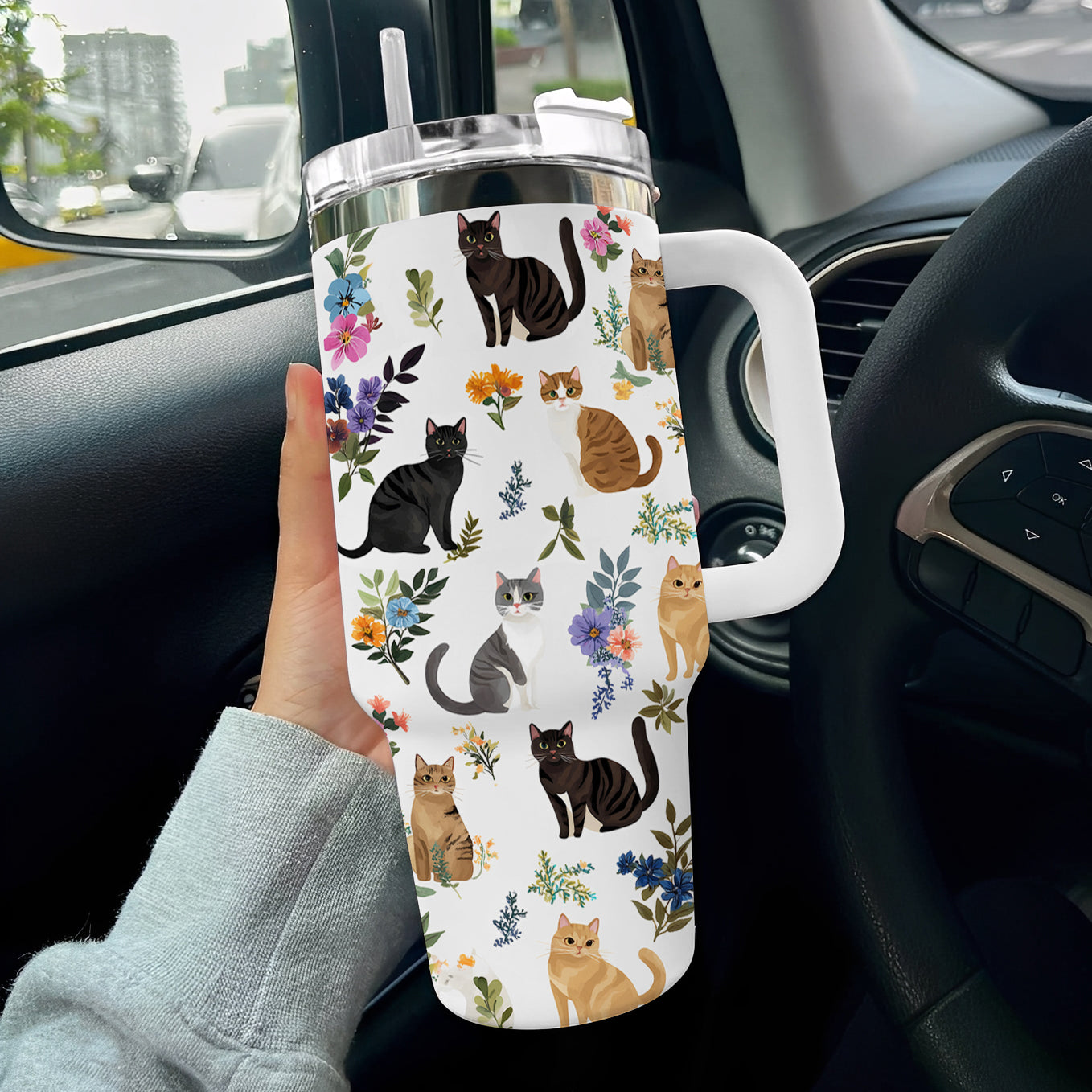 Lorva Tumbler Cute Floral Kitten