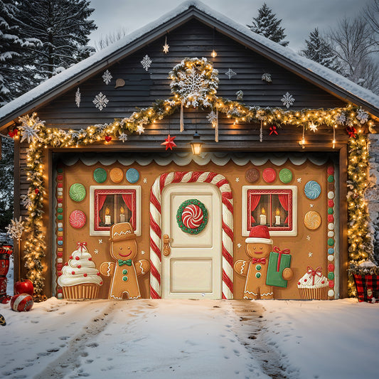 Lorva Christmas Garage Door Banner Decoration Cute Gingerbread House
