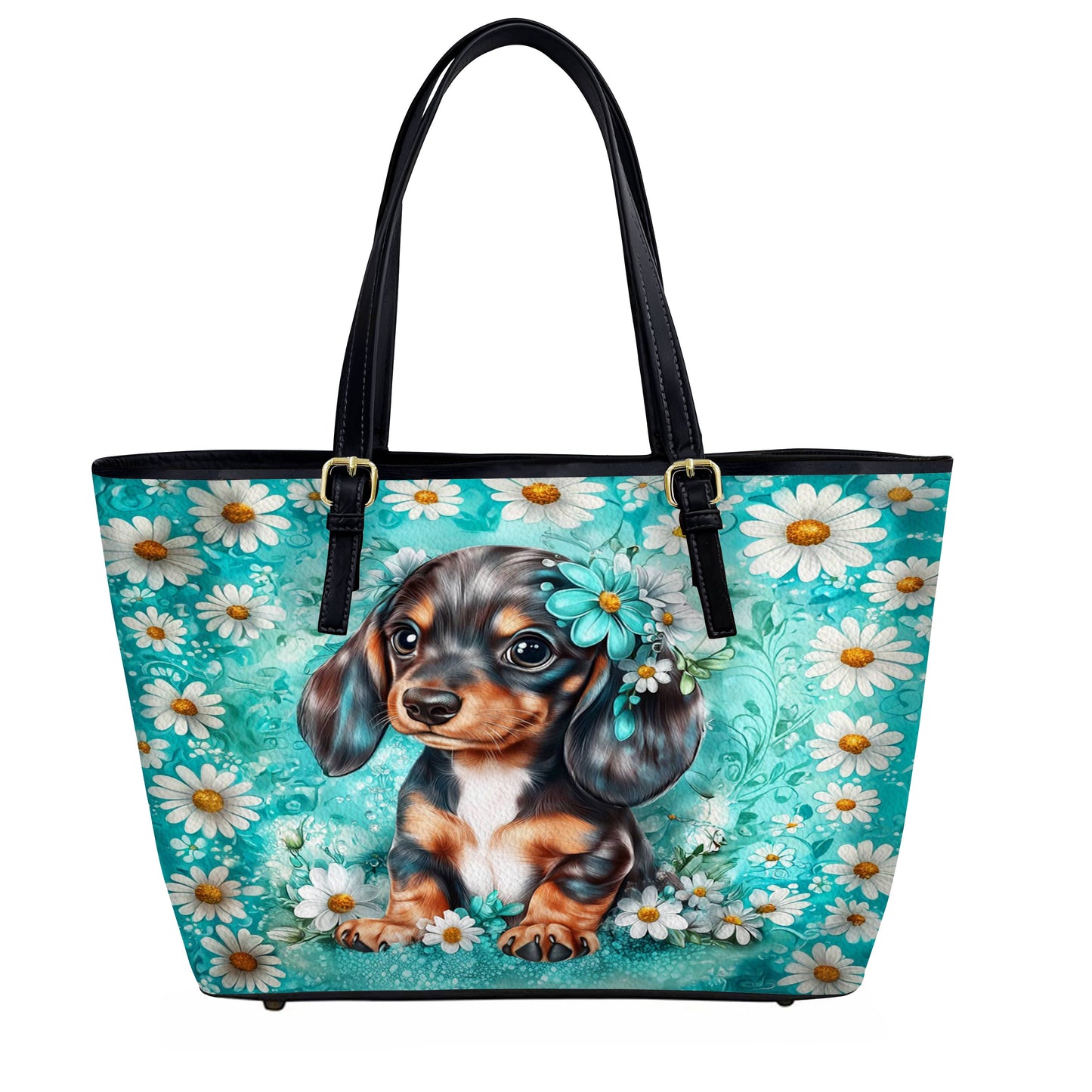 Lorva Dachshund Leather Tote Bag Daisy Doxie Delight