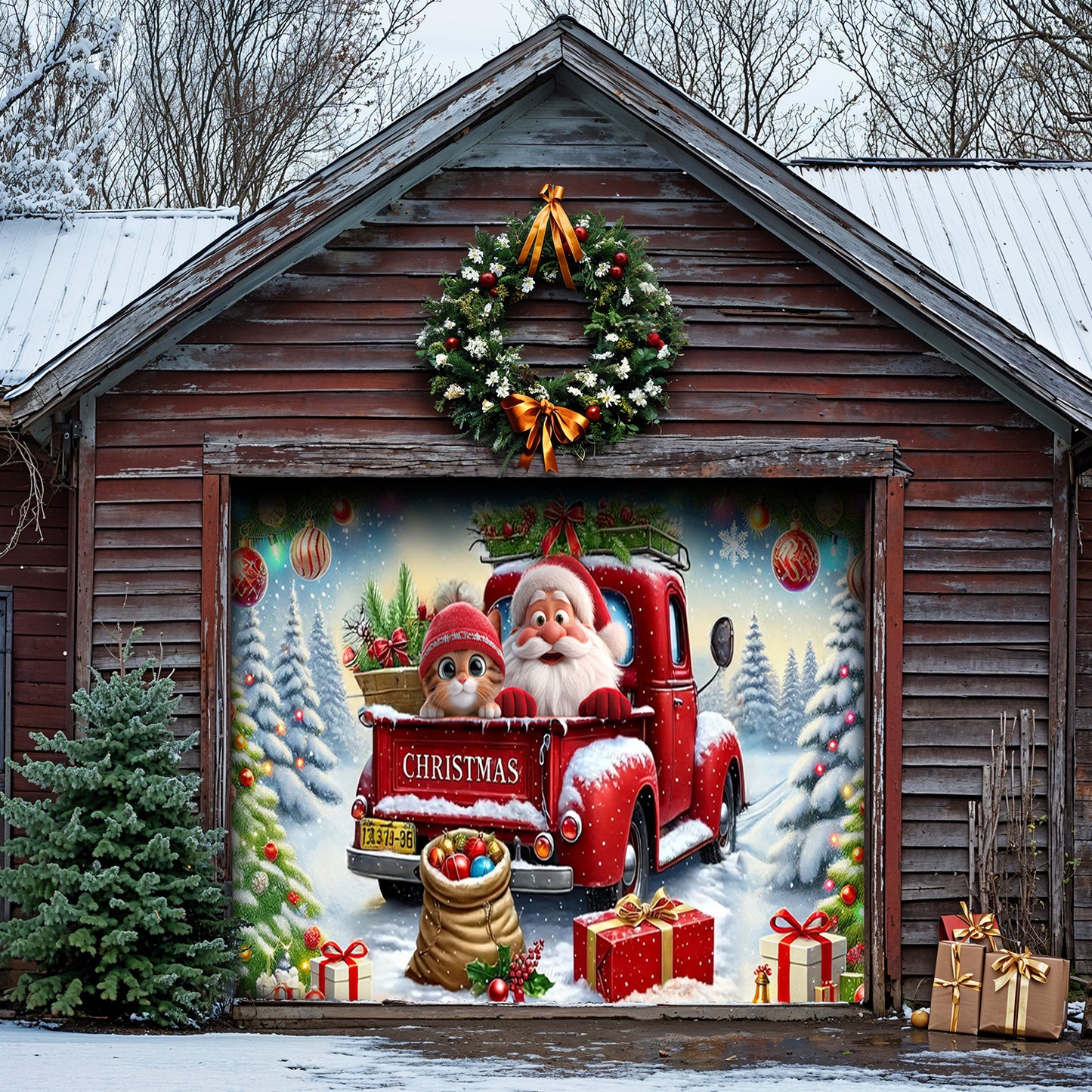 Lorva Christmas Garage Door Banner Decoration Happy Trip